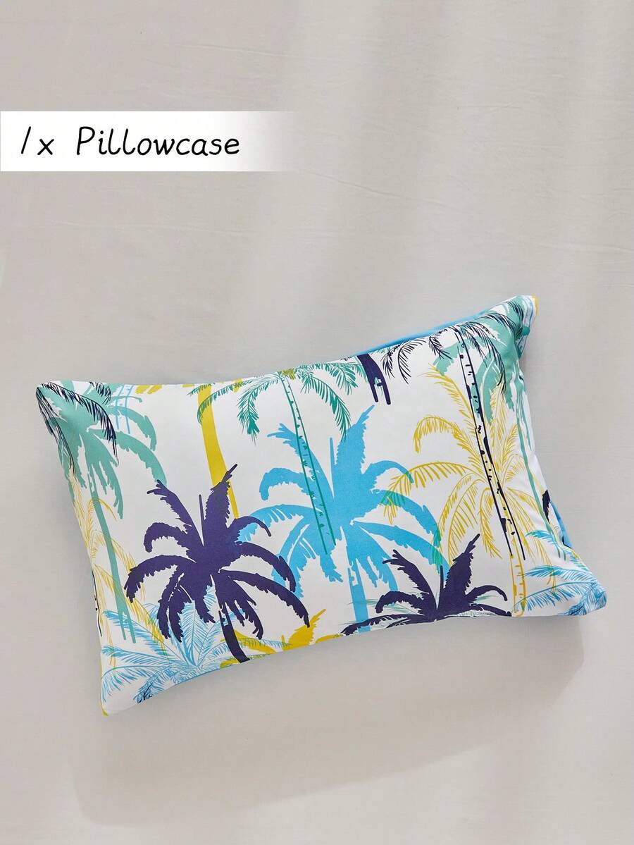 1pc Colorful Coconut Tree Print Pillowcase, Vacation Style Polyester Decorative Cushion Cover, Suitable For All Seasons, Spring/Summer Home Decor, Soft And Breathable, Machine Washable, No Filling - Multicolor - View 1