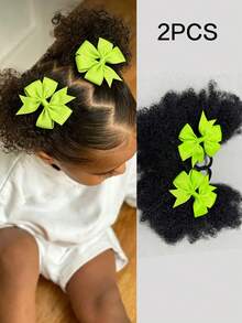 2PCS African Small Curls With Bubble Hair And Ponytail Wig With Bow For Children - 自然黑 - 查看 12