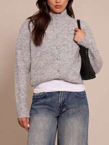 Women's Autumn/Winter New Button Elegant Casual Fashion Vintage Cardigan For Dating And Travel - Grey - View 5