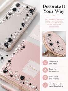 1 Set Heart-Shaped Rhinestone & Faux Pearl Decorative Stickers, Gemstone Luster Texture, High Transparency Clear Base, Removable Adhesive Backing, Suitable For Gift Boxes & Ornament Decoration, Luxurious Gemstone Style Decorative Accessories - 3D Heart Diamond - View 2