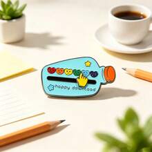 1pc Sliding Mood Drift Bottle Enamel Brooch, Customizable Colorful Heart Interactive Pin, Suitable For Jacket, Backpack Decoration, Cute Mood Accessory Gift - Multicolor - View 1