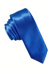 1PC Men's Solid Color Tie, Business Formal Narrow Tie (5cm) - Royal Blue 2 - View 2