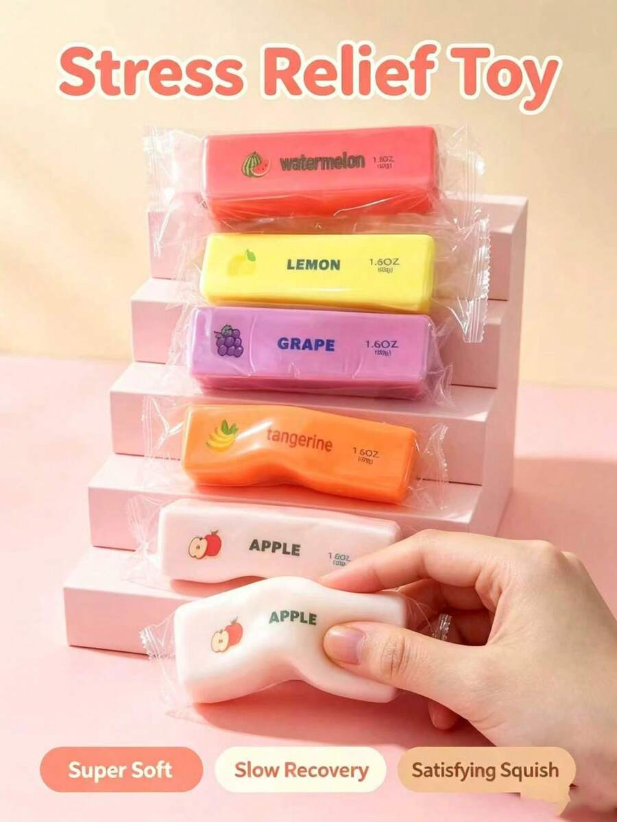 1pc Assorted Fruit Butter Stick Slow Rebound Squeeze Toy, Mini PU Soft Stress Relief Portable Pocket Tactile Fidget Toy, Cute Fruit Theme Desktop Decor, Holiday Birthday Party Favor, Suitable For Kids Teens Adults