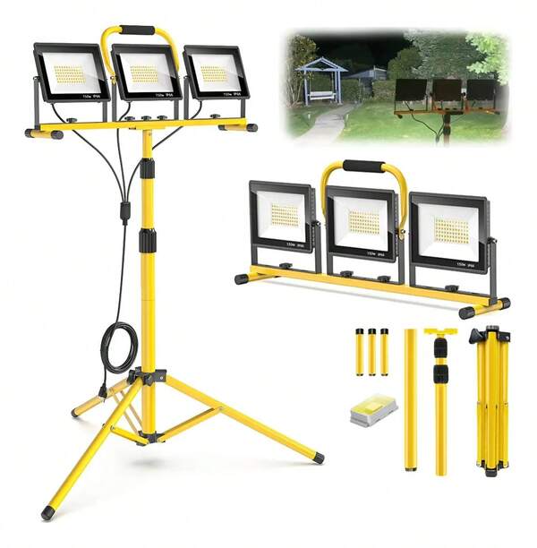 Tripie Con 3 Reflectores Led Portátiles Y Altura Ajustable