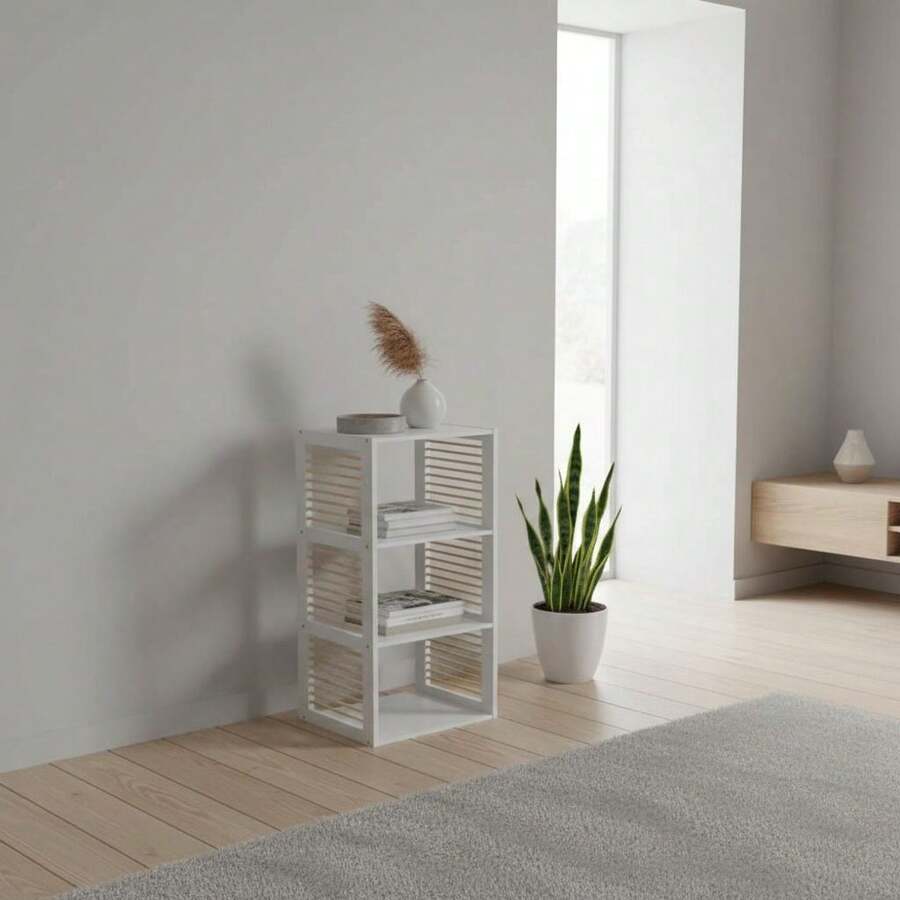 KIWI MOBLEKIT | Wooden Shelves For Storage And Decoration, Cube Or Rectangular Models With Door Or Drawer Options, Modern Auxiliary Furniture For Living Room, Bedroom Or Office - 三格書架 30x30x90 公分 白色 - 查看 1