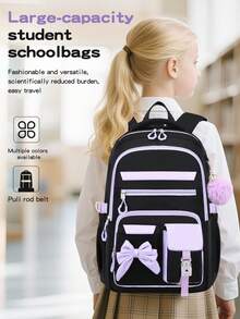 Teen Casual Bowknot Backpack, Fits 15.6 Inch Laptop, With Adjustable Shoulder Straps, Suitable For Daily Commute And School Use - PURPLE1 - View 8