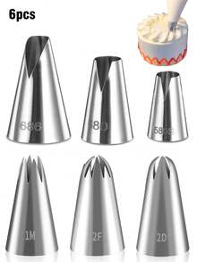 6pcs/7pcs/21pcs St. Anna Russian Stainless Steel Piping Tips Set, Assorted Styles, Cake DIY Piping Tips, Baking Tools - Silver - View 15