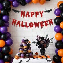 1 Set,Happy Halloween Blood Drip DIY String Banner, Red Glitter Dripping Letters Banner With Black Glitter Bat Ornaments, Halloween Spooky Bunting Garland Decorations For Wall, Mantel, Dessert Table, Indoor Outdoor Halloween Party Supplies - View 2