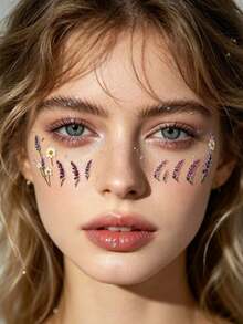 1pc Black-Pink Gradient Heart Bleeding Rose Skull Combination Face Sticker, Multi-Element Mixed Style, Self-Adhesive European And American Sweet Gothic Stage Creative Eye Makeup Sticker, Glue-Free Waterproof Y2K Subculture Hot Girl Halloween Dark Under-Eye Atmosphere Face Sticker - Multicolor - View 2
