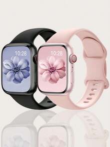 2件組升級加長運動手錶錶帶，相容 38mm 40mm 41mm 42mm 44mm 45mm 46mm 49mm，柔軟矽膠舒適防水替換錶帶，適用 Series 11 10 9 Ultra 8 7 6 5 4 3 2 1 SE，男女通用，返校季 - 黑色和粉紅色 - 查看 18
