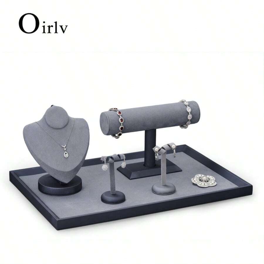 Oirlv Leather Jewelry Display Stand Set, Earring Ring Necklace Bracelet Watch Display Rack, Suitable For Jewelry Store Photography And Window Display