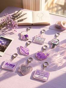 1Pc/8Pcs BangTang K-Pop Theme Fan Support Pattern Keychain, Cute Asymmetrical Shape Metal Clasp Functional Bag Decoration, Suitable For Fan Meetings, Concert Support, Birthday Gifts, Student Backpack Decoration, Peripheral Collection, Holiday Celebration And All-Season Use - Multicolor - View 1