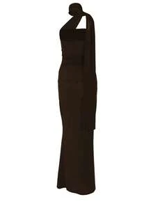 Vestido de cóctel sin mangas con drapeado, unicolor elegante para fiesta de verano - Café - Ver 8