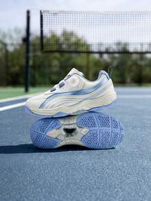 Unisex Rotary Knob Badminton Shoes, Breathable Anti-Slip Wear Resistant Sports Sneakers, Lightweight Cushioned Training Footwear For Tennis Volleyball Table Tennis - Blue and White - View 3