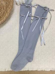 1/4雙 春夏薄款芭蕾風甜美女孩蝴蝶結鬆垮膝高襪 - 彩色 - 查看 12
