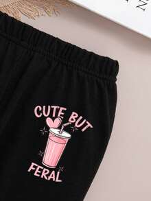 Young Girl Cartoon Animal Print Crew Neck Sweatshirt And Leggings Casual Set - Pink - View 6