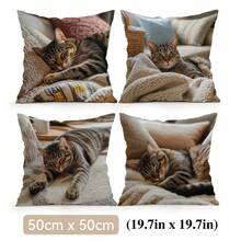 4pcs Brown Cat Pattern Pillow Covers Without Inserts, Single-Sided Printed Pillow Covers, Suitable For Living Room Bedroom Home Decor, All-Season Pillow Covers - Multicolor - View 13