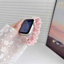 Adjustable Elastic Mesh Scrunchie Bracelet With Rhinestones Comfort Wrist Band For Apple Watch 38 42 46 49mm - E - 查看 9