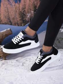 Women's Fashion Low-Top Sneakers With Colorblock Design, Breathable, Flat Thick Sole, Suitable For Multiple Occasions - Black - View 3