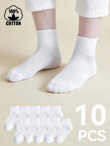5 pares/10 pares de calcetines de algodón para primavera y verano, calcetines negros y blancos para niños y niñas, calcetines de malla hasta la pantorrilla, calcetines para niños grandes, niños pequeños y estudiantes - Multicolor - Ver 26