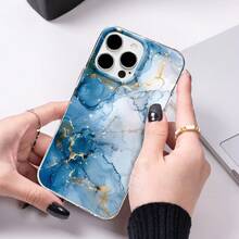 3pcs Large Window Lens Gilded Ink Marble Pattern Transparent Full Coverage Shockproof Phone Case Set, Luxury Minimalist Unisex Protective Shell 3 Pieces Set, Compatible With IPhone17/17Pro/17ProMax/16/11/16Plus/16ProMax/16e/15ProMax/13/14/12/14ProMax/12ProMax/13ProMax/12Pro/13Pro/14Pro - Colorful Feather Yarn - View 3