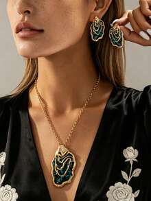3pcs/Set Bohemian Style Vintage Wavy Design Necklace & Earrings, Niche Luxury Suitable For Women's Daily/Party/Date/Evening Wear - Multicolor - View 7