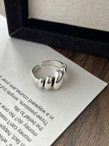 1pc Asymmetrical Geometric Pattern Silver Ring, Women's Couple Minimalist Style Date Essential Jewelry - Silver - View 5