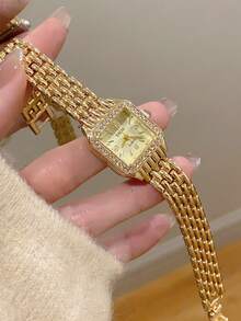 1pc Gold Tone Women's Quartz Watch, Square Dial, Fashionable And Elegant, Suitable For Daily Wear, Also A Great Gift - Gold - View 11
