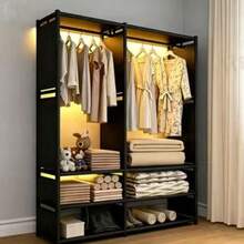 1pc Portable Fabric Wardrobe, Freestanding Dust-Proof Clothes Rack With Hanging Rod And Multi-Layer Storage Shelves, Large Capacity Clothing Organizer, Suitable For Bedroom, Apartment, Dorm - Multicolor - View 17