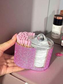 2-In-1 Rhinestone Plastic Storage Box, Desktop Makeup Organizer With Dual Round Compartments, Transparent Cosmetic Storage Box With Double Grid Design - Modern Vanity Storage Box With Lid, Bathroom Sink Organizer, Suitable For Makeup Brushes, Lipsticks, Beauty Tools - Multicolor - View 3
