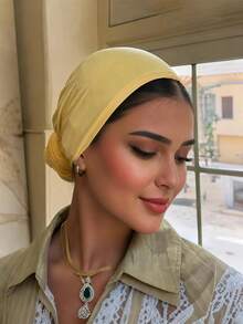 1 pezzo Hijab basic classico istantaneo da donna, colore unito, turbante elastico regolabile versatile e pratico con molteplici stili di indossamento, in tessuto modal comodo, morbido e delicato sulla pelle, adatto per uso quotidiano, sport e yoga - Giallo limone - Visualizzare 4