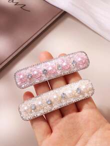 1 pieza Pinza para el cabello con perlas y strass, accesorio para el cabello versátil y lindo para mujeres - Multicolor - Ver 7