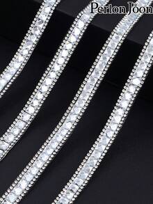 2Yard/72Inch White Hot Fix Rhinestone Glass Ribbon Crystal Bling Stickers Bedazzling Strips Rhinestone Trim Chain Tape Decorative Shoes Clothing Accessories - E 2 Yards/72 Inches - View 13