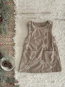 INS Toddler Baby Girl Brown Floral Embroidered Corduroy Overall Dress Spring Autumn - Maroon - View 8