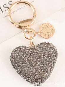 1pc Full Rhinestone Heart-Shaped Keychain, Women's Handbag Pendant, Solid Color Crystal Key Ring, Couple Heart-Shaped Keychain - View 15