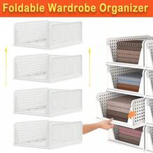 4 Pack Stackable Closet Storage Boxes, Multifunctional & Foldable Closet Organizer For Bathroom Kitchen Laundry Room Wardrobe Storage, Space-Saving Wardrobe Storage Drawer Organizer, White - View 1