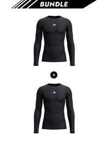 Adidas [Bundle] TREFOIL HOODED SWEAT Techfit Men's Long Sleeve Shirt Black X 2 - Black - View 1