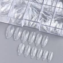 120片 3D貝殼造型美甲延長甲片，貝殼形透明假指甲尖，12種尺寸壓紋貝殼紋理全包覆美甲延長片，透明美人魚美甲底片，適合夏季海灘穿戴甲與沙龍美甲 - 無色 - 查看 11