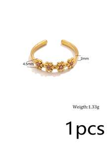 1 Pc 304 Stainless Steel 18K Gold Plated Dainty Adjustable Open Ring With Five Small Flowers Inlaid With MultiColor Rhinestones/Waterproof And Fade-R - Ring - View 11