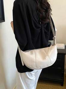 BEIKAMU Fashion Studs Decor PU Crossbody Bag, Adjustable Shoulder Strap Zipper Closure Versatile Shoulder Bag Hobo Bag, Suitable For College, Commute, Shopping, Street, Daily Use - White - View 3