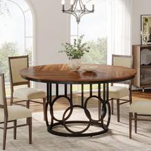 LITTLE TREE 47-Inch Round Dining Table, Wood Kitchen Table With Sturdy Metal Base For 4-6 People, Large Circle Dinner Table For Dining Room, Kitchen, Living Room (Brown & Black, Only Desk) - Brown & Black - View 10