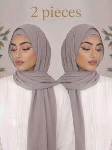 2pcs Casual Versatile Simple Solid Color Chiffon Scarf - Light Gray 2-pack - View 1
