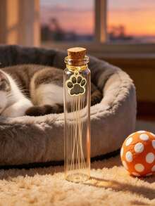 1pc Transparent Glass Pet Memorial Bottle With Paw Print Pendant, Mini Keepsake Jar For Dog Fur And Cat Whiskers, Pet Loss Memorial Gift For Pet Owners - Multicolor - View 10