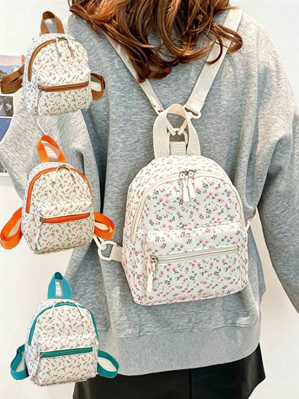 8pcs/1pc Soft Floral Print Bag Set, Mixed Color Cute Design, Korean Fresh Style Mini Backpack & Shoulder Bag, Women & Girls All-Season Daily Commute Outdoor Casual