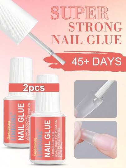 LIMEGIRL Press On Nail Glue Quick-Drying 8ml Super Strong Nail Glue, Brush On Glue For Acrylic & Fake Nails, No UV Light Needed, Long Lasting Summer Nails, DIY Home Manicure
