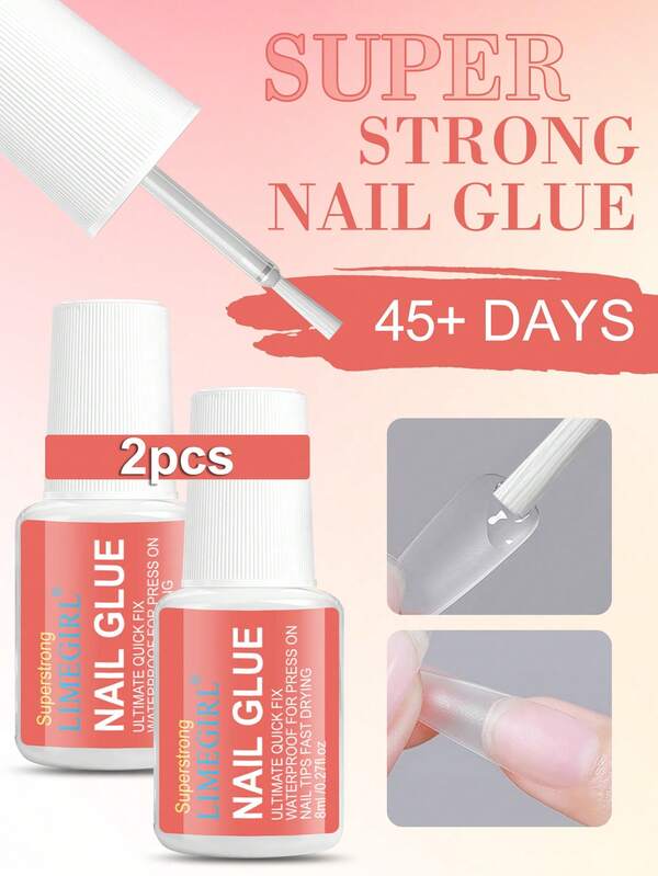 LIMEGIRL Colla per unghie adesive ad asciugatura rapida 8ml, colla per unghie super forte, colla a pennello per unghie acriliche e finte, senza necessità di luce UV, unghie estive a lunga durata, manicure fai-da-te a casa