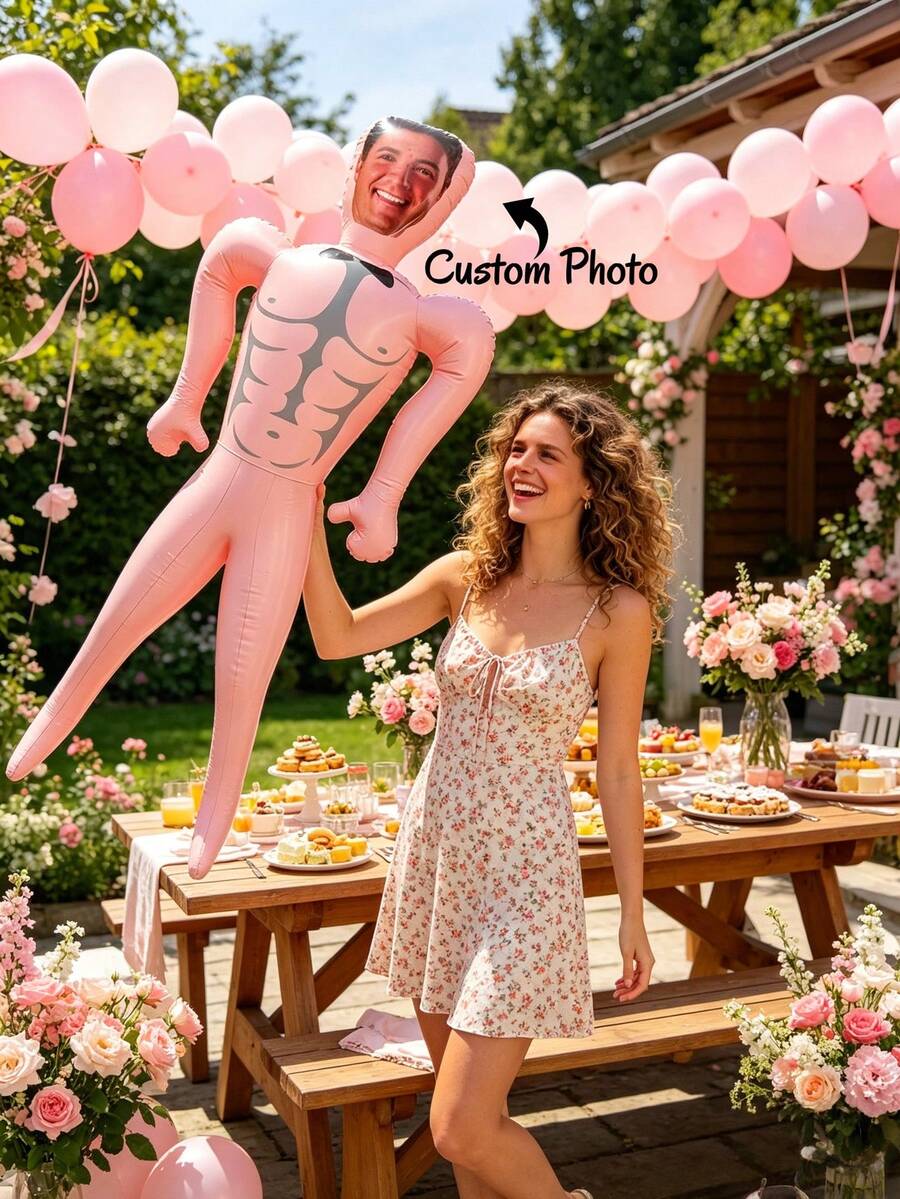 1pc Customized Large Inflatable Blow Mold Prop, Personalized Face Inflatable Blow Mold, Large Inflatable Blow Mold, Pool Party Fun Bachelor Party Gift, Inflatable Husband, Inflatable Groom, Special Occasion - Multicolor - View 1