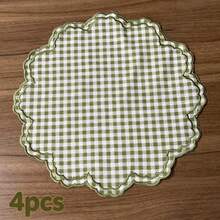1/2/4pcs Mori Style Lotus Leaf Ruffle Green Plaid Placemats, Vintage Round Table Heat-Resistant Mats - Multicolor - View 10