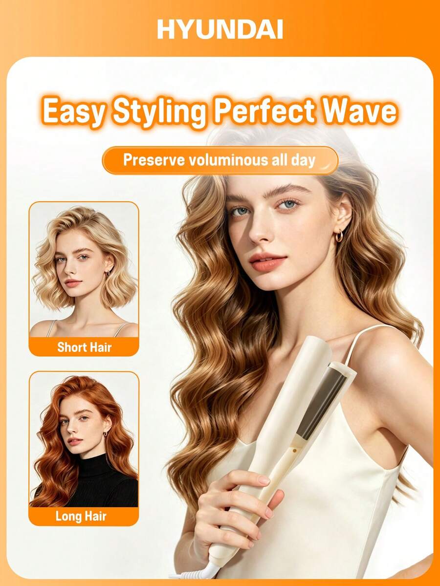 HYUNDAI Electric Egg Curling Iron, Ceramic Curling Wand, 3 Heat Settings, Portable Heating Curling Iron - Beige - View 1