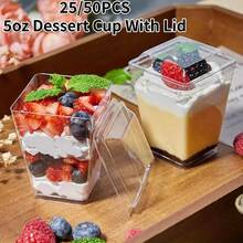 25/50 piezas Vasos reutilizables de 5 onzas para postres con tapas – Vasos transparentes versátiles para pudín, yogur, mousse, helado, ideales para cumpleaños, bodas, suministros para fiestas – Recipientes festivos para preparación de alimentos, diseño apilable, excelentes para planificación de eventos, bodas, fiestas - - - Ver 7